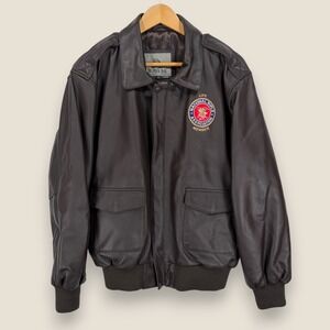 NRA Life Member Burks Bay Genuine Leather Bomber Jacket Men Medium Brown Moto